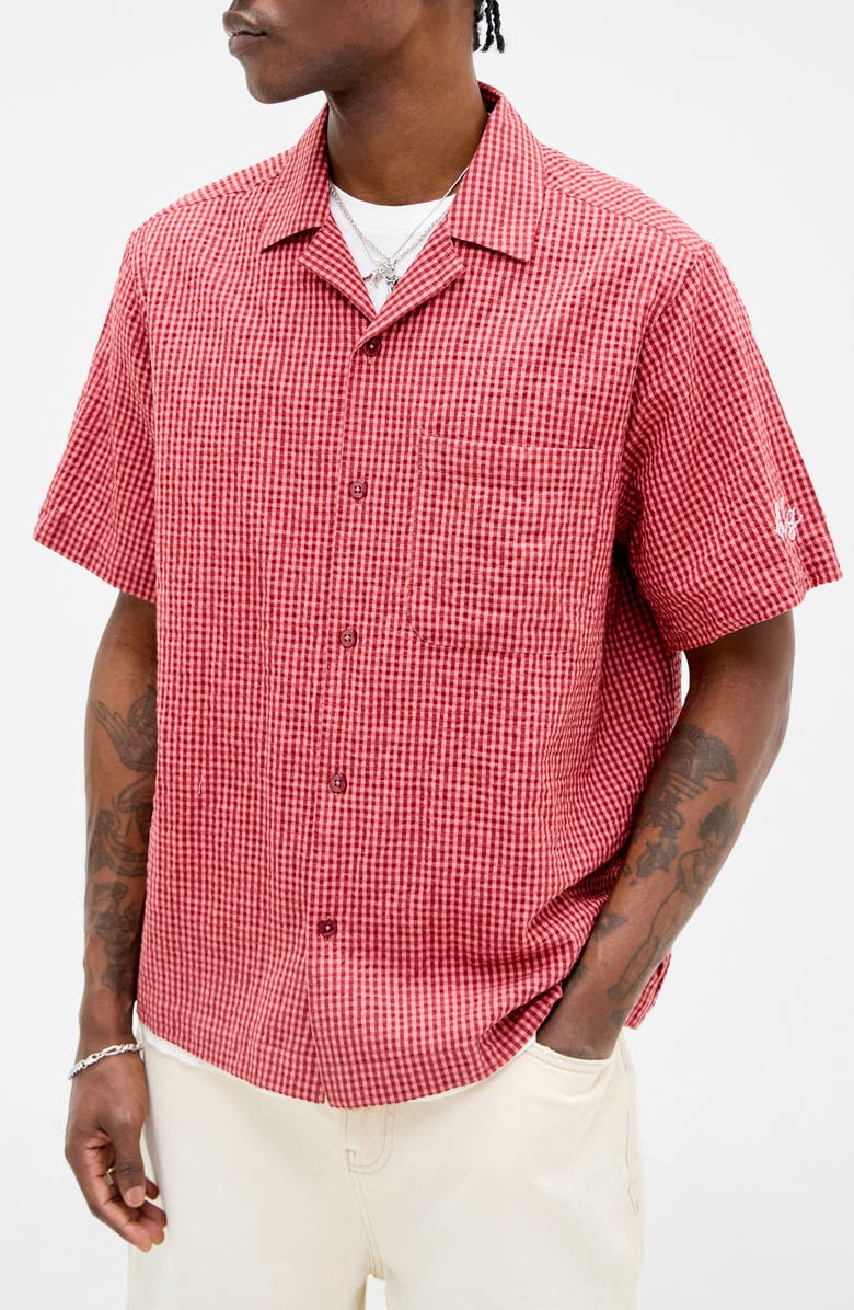 BDG Urban Outfitters Gingham Check Seersucker Camp Shirt, Main, color,