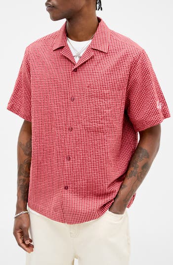 Gingham Check Seersucker Camp Shirt