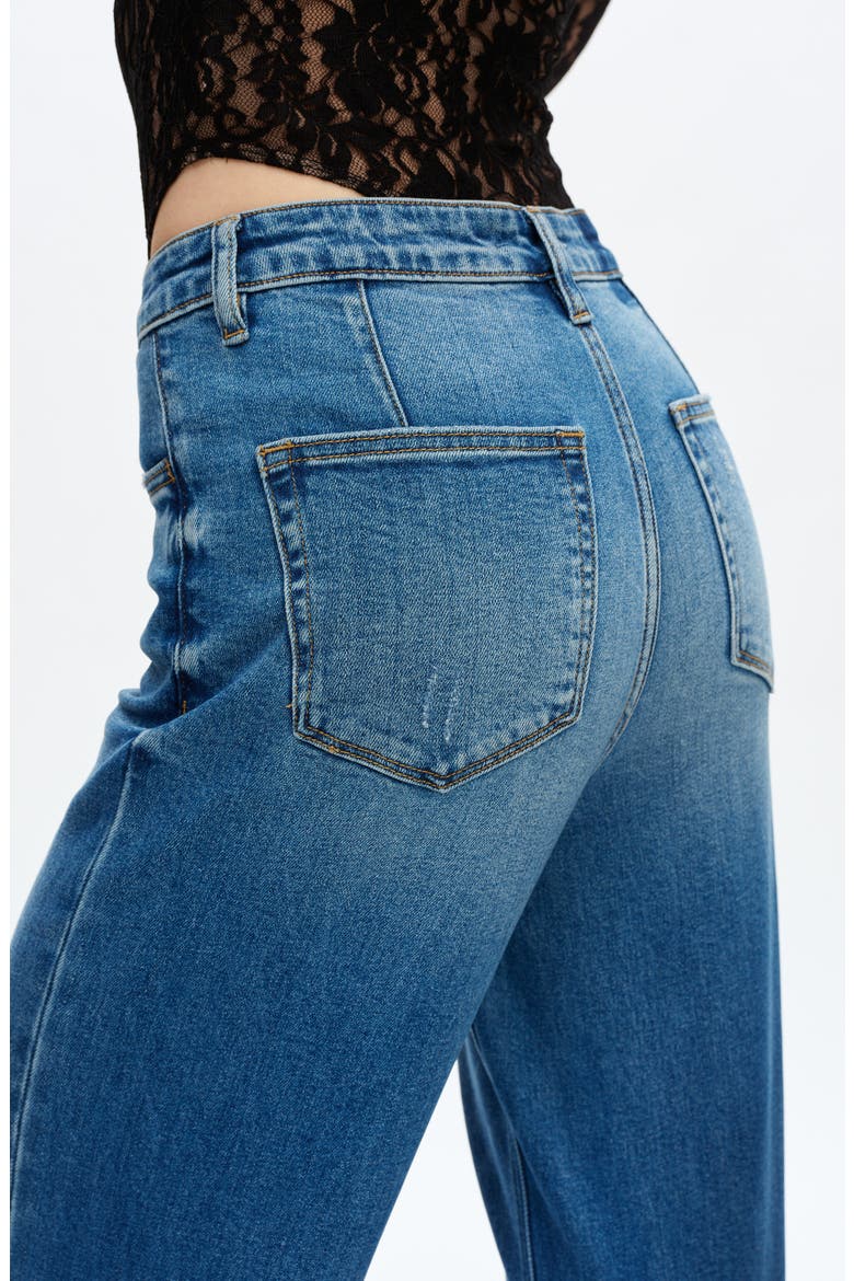 Bella Raw Hem High Waist Wide Flare Jeans, Alternate, color, MEDIUM BLUE