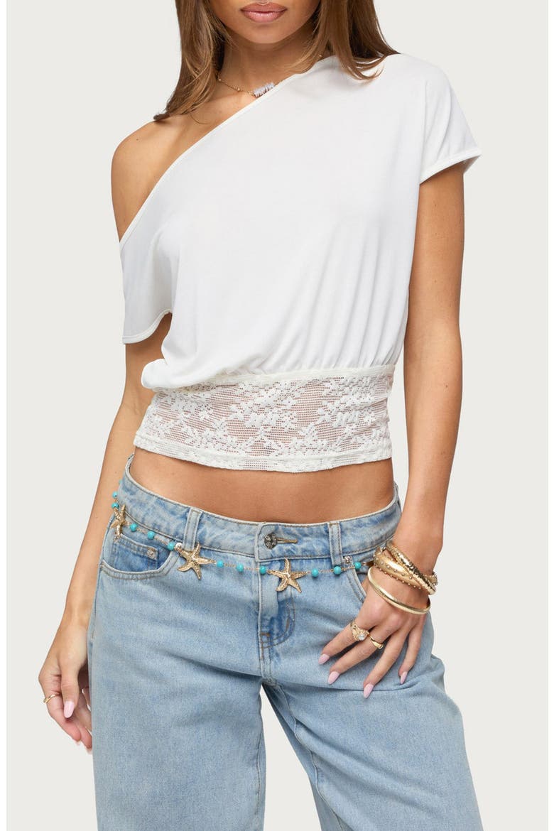 Machy Lace Trim One-Shoulder Top, Main, color, CREAM