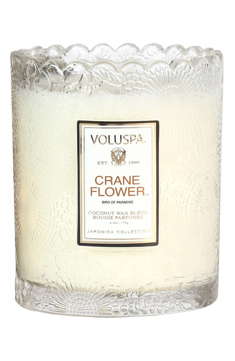 Voluspa 'Japonica - Crane Flower' Scalloped Edge Glass Candle, Alternate, color, 