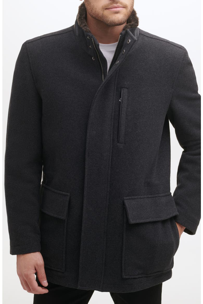 Wool Blend Faux Fur Lined Stand Collar Jacket, Alternate, color, CHARCOAL