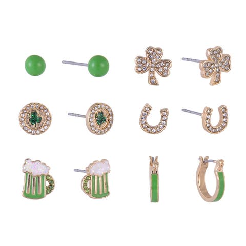 6 pair St Patricks Day Fun Stud Earring Set