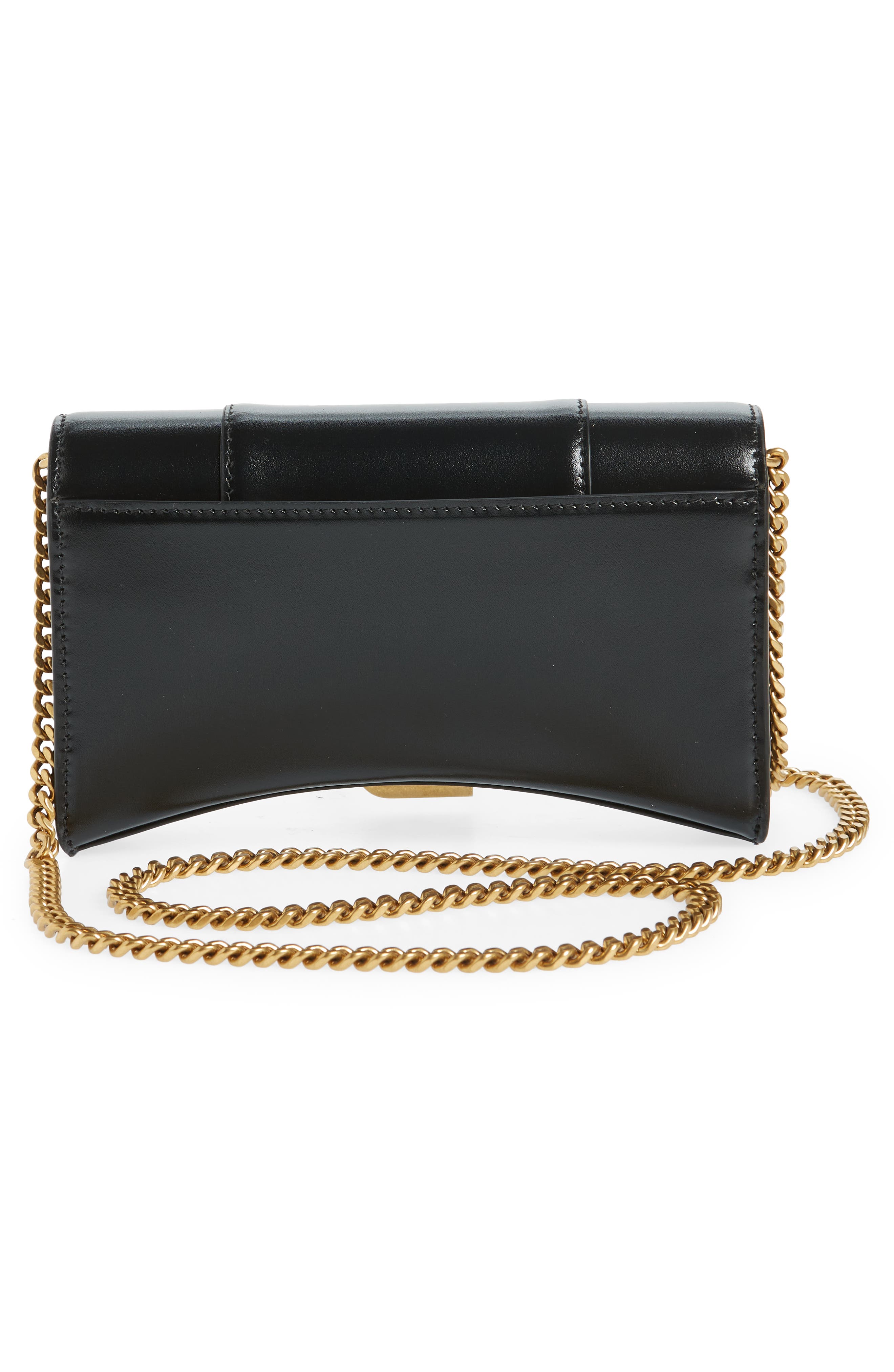 Hourglass Leather Wallet on a Chain, Alternate, color, BLACK
