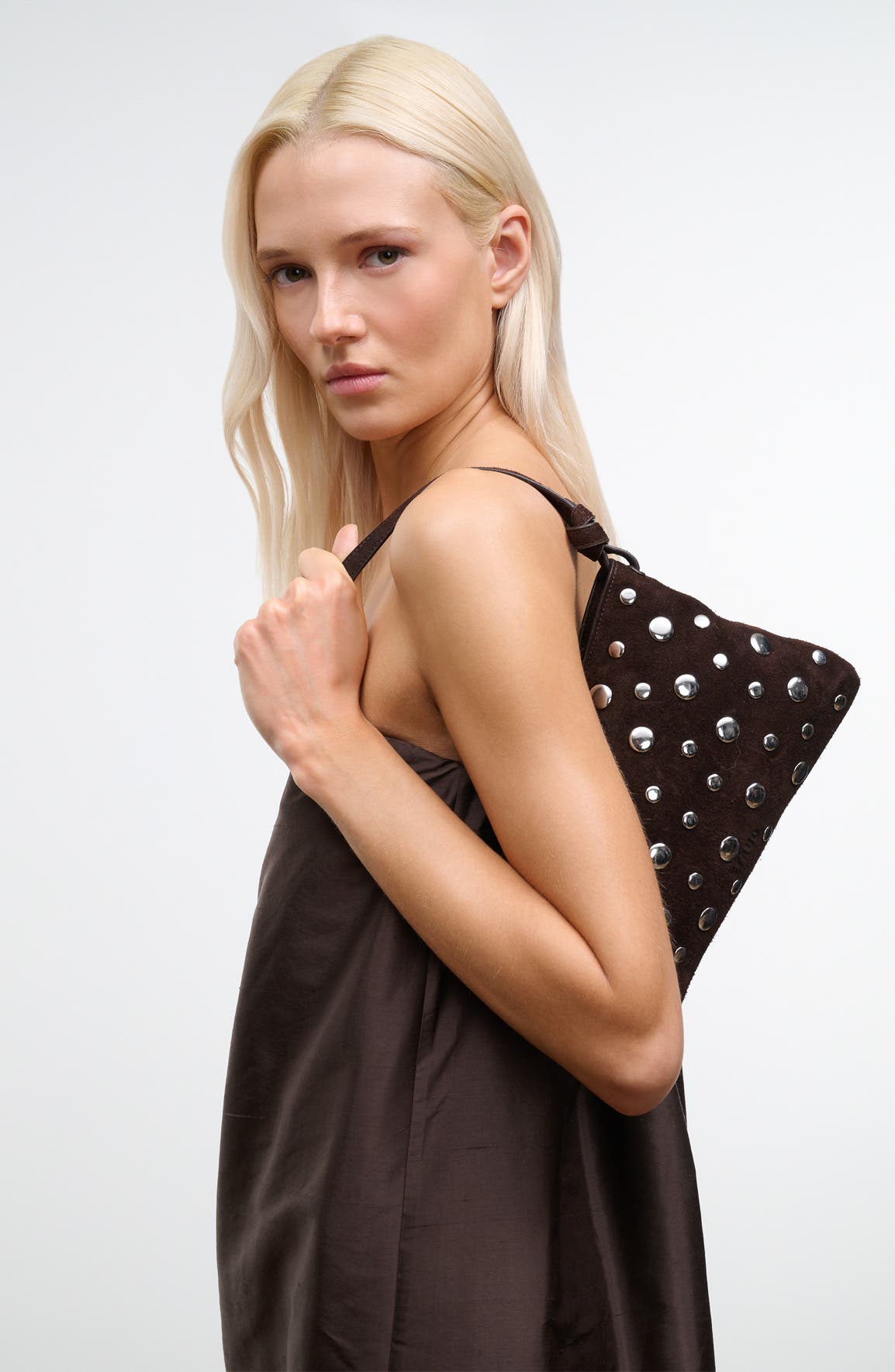 Dani Mini Leather Shoulder Bag, Alternate, color, ESPRESSO STUDS