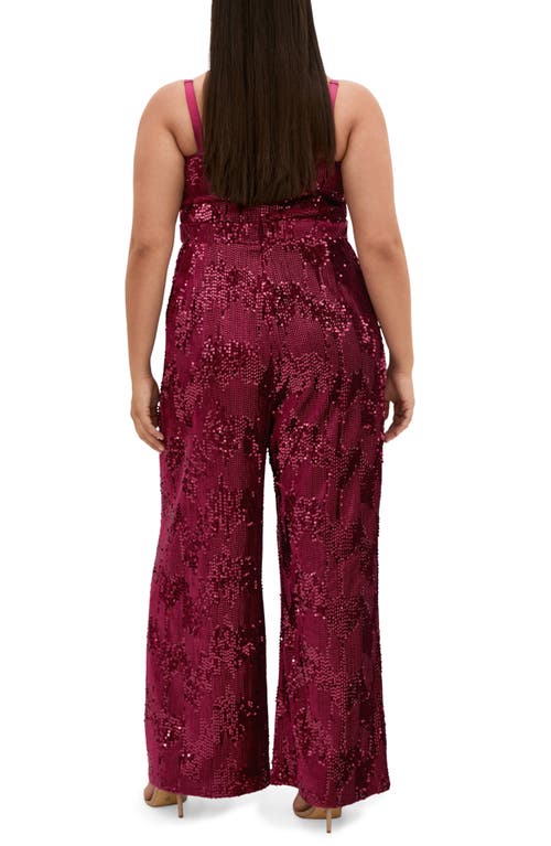 City Chic Sequin Sleeveless Wide Leg Jumpsuit In Red