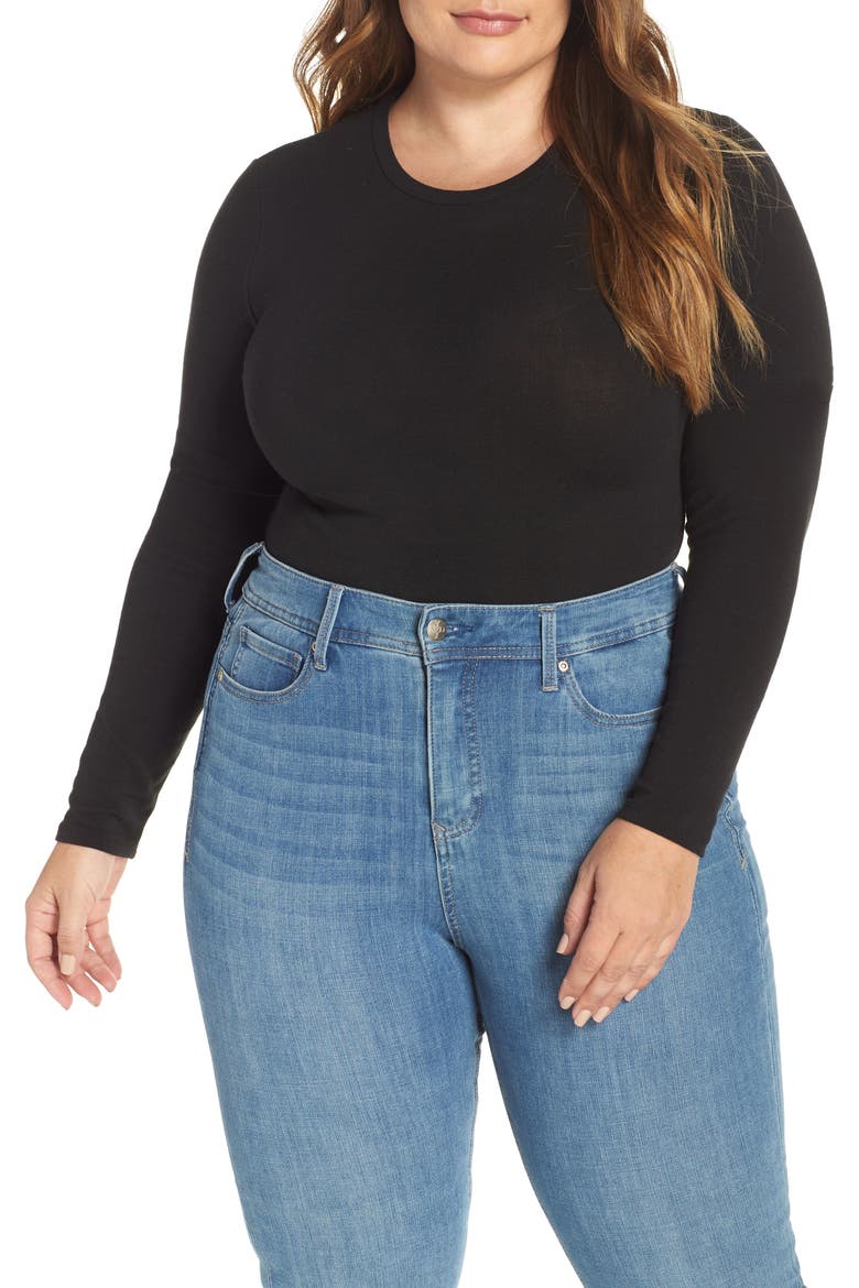 Crewneck Bodysuit, Alternate, color, TRUE BLACK