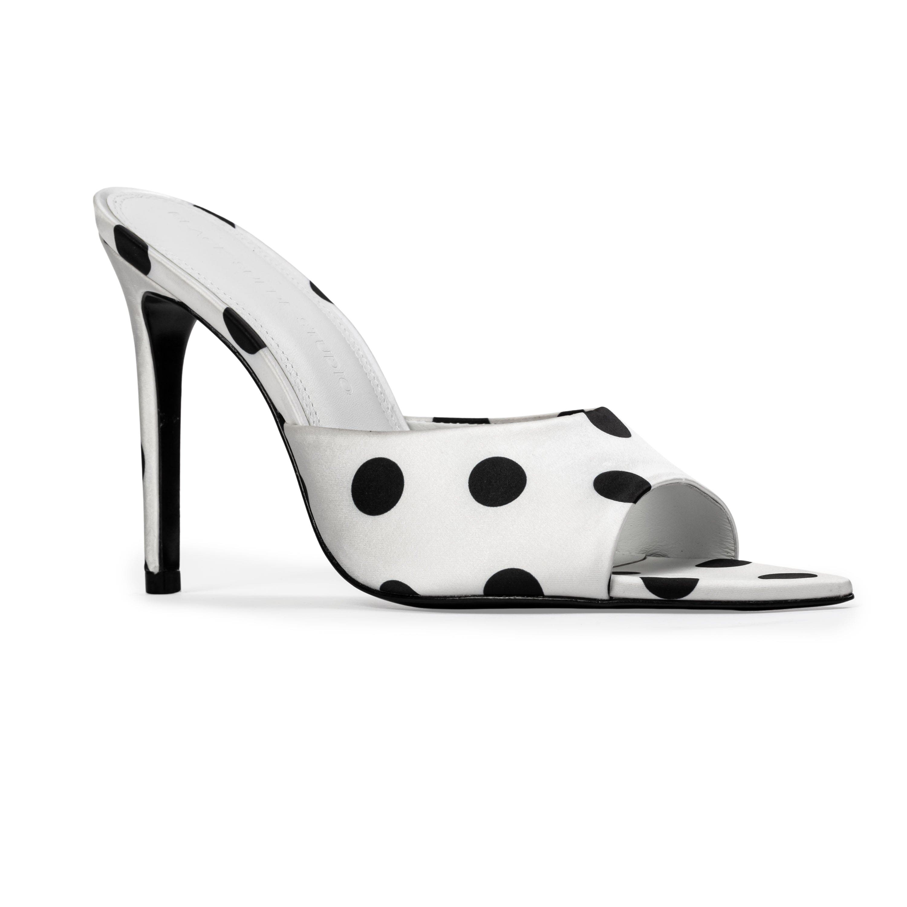 Bella 100 Mule, Alternate, color, White Polka Dot Satin