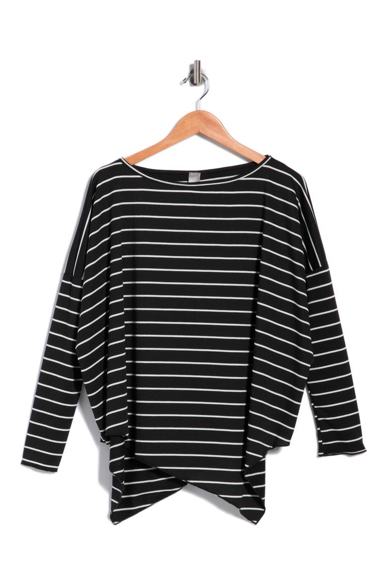 Dolman Sleeve Asymmetric Hem Sweater, Alternate, color, BLACK STRIPE
