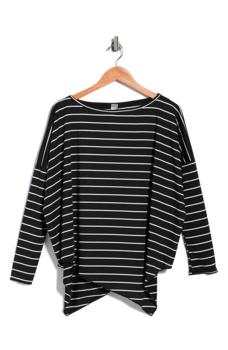 GO COUTURE Dolman Sleeve Asymmetric Hem Sweater, Main, color, Black Stripe