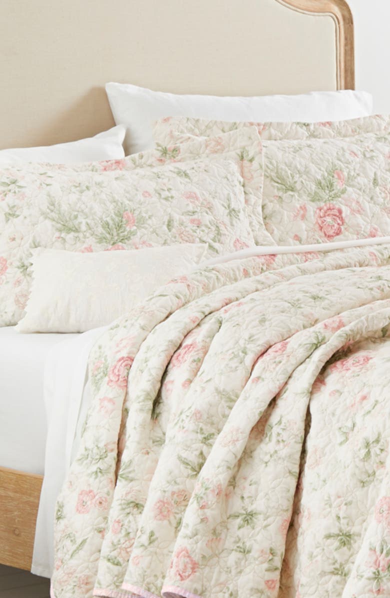 Laura Ashley Fawna 3-Piece Blue Floral Cotton King Quilt Set, Alternate, color, 