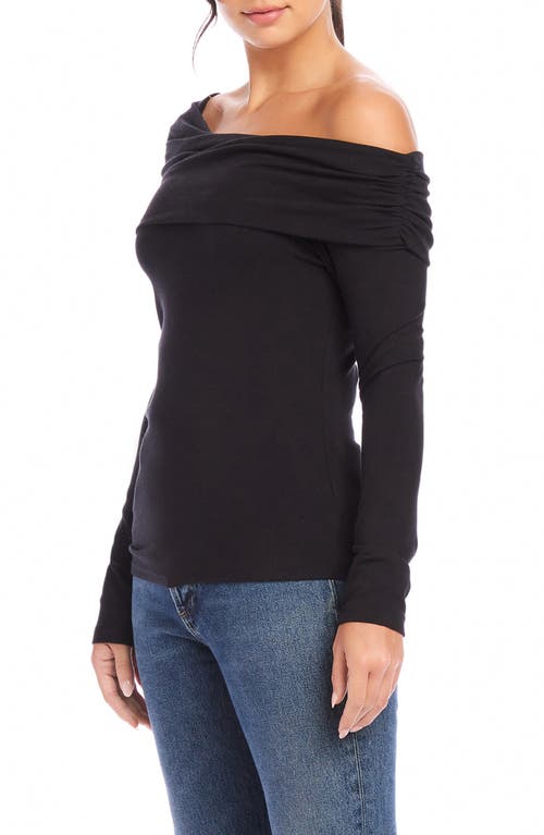 Fifteen Twenty Asymmetric One-shoulder Stretch Cotton Blend Long Sleeve Top In Black