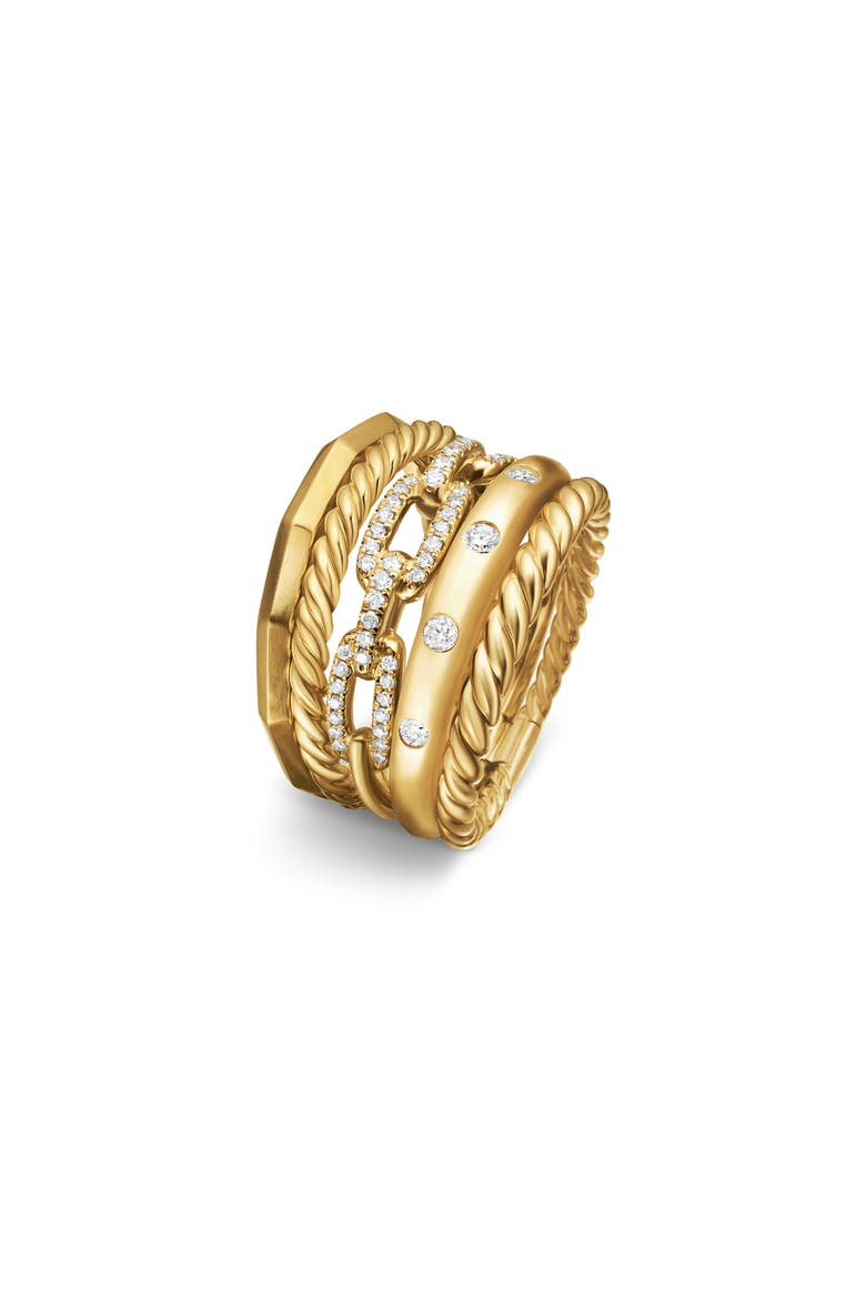 Stax Wide Ring with Diamonds in 18K Gold, 15mm, Alternate, color, YELLOW GOLD