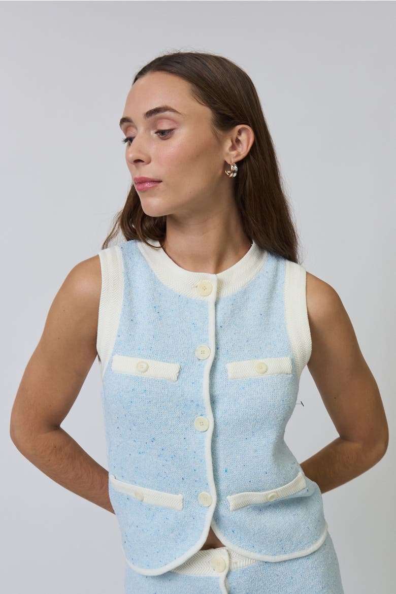 Celeste Tweed Yarn Vest, Alternate, color, BLUE