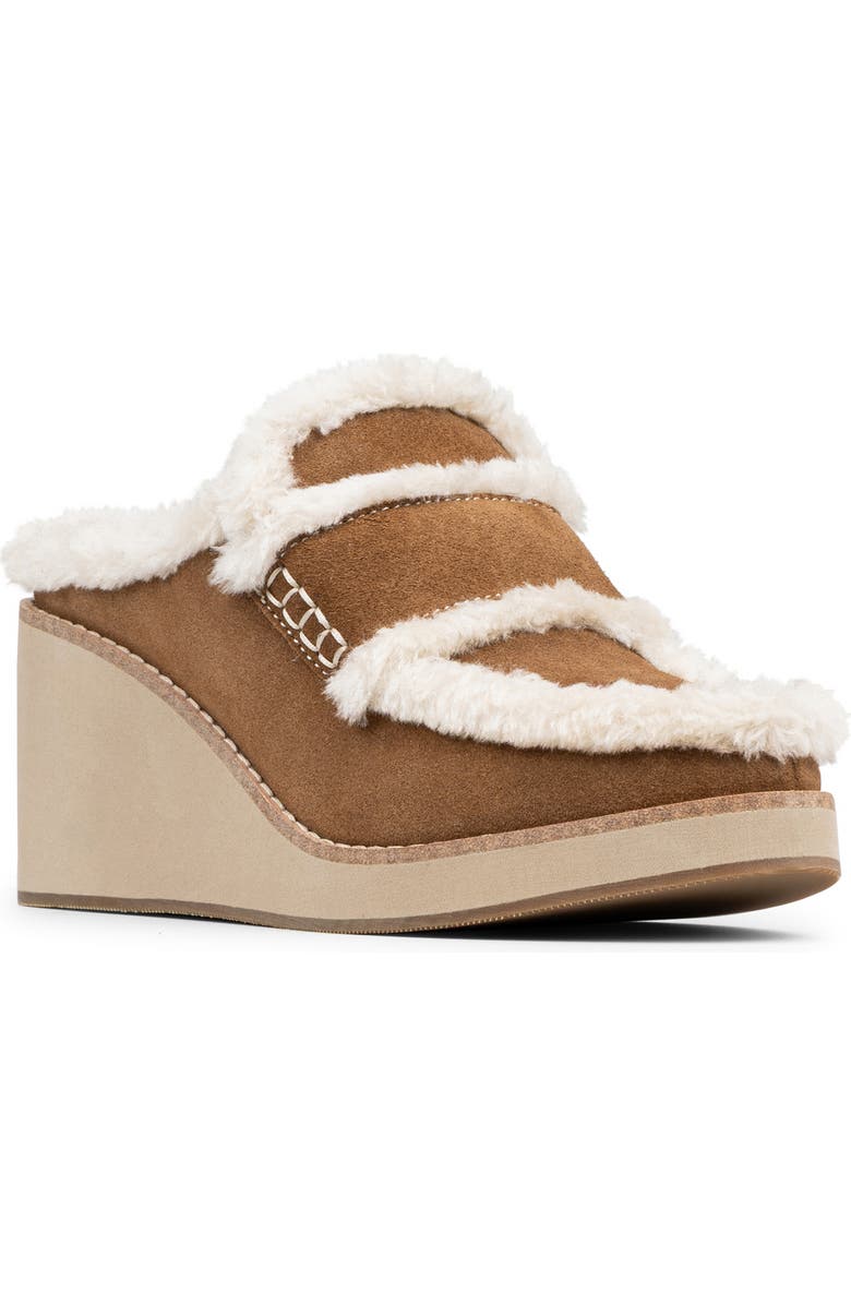 Donald Pliner Faux Shearling Lined Wedge Clog, Main, color, Saddle