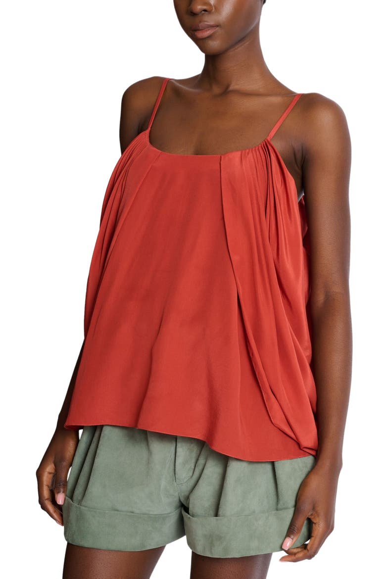 Draped silk crepe top, Alternate, color, red