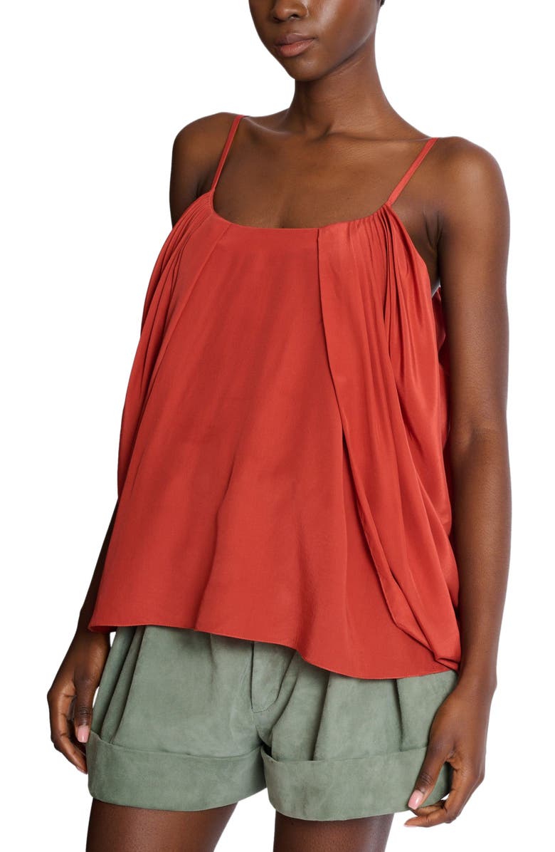 Balmain Draped silk crepe top, Alternate, color, Red