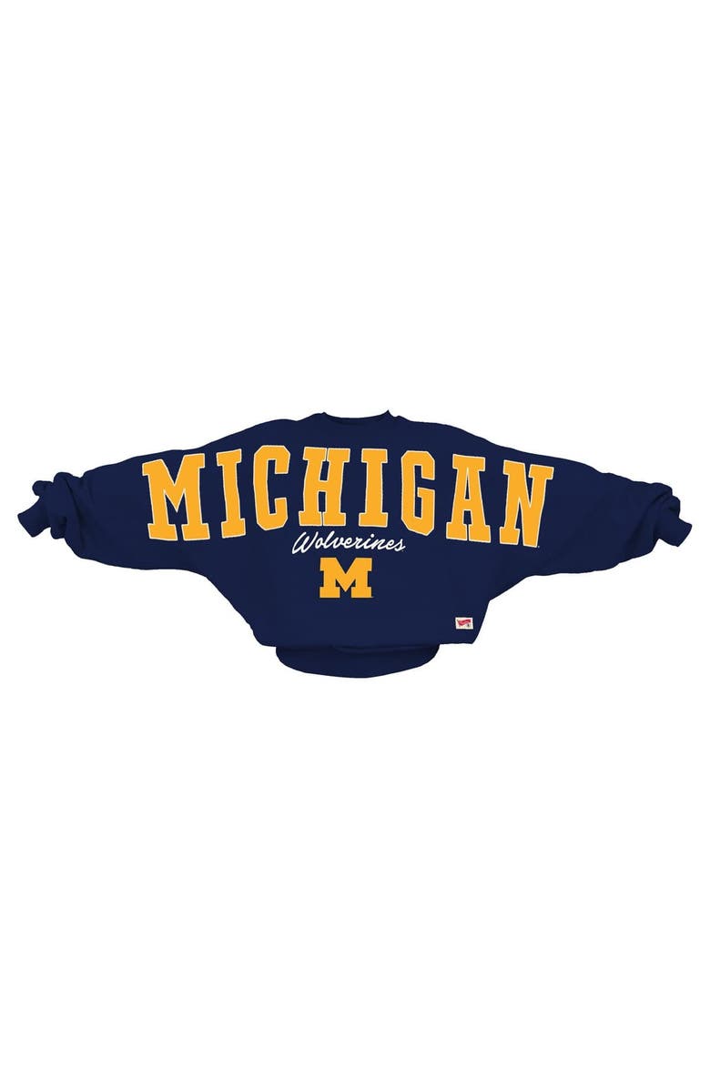 PRESSBOX Women's Pressbox  Navy Michigan Wolverines Flannigan Oversized Dolman Pullover Sweatshirt, Main, color, 