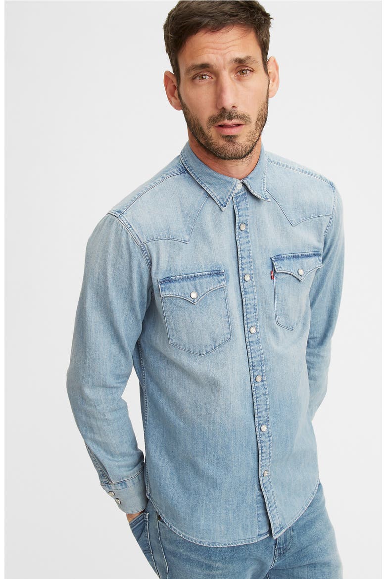 Levi's® Premium Barstow Standard Fit Denim Western Shirt, Alternate, color, RED CAST STONE
