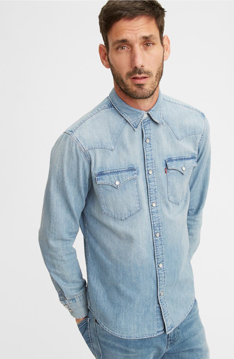 LEVIS PREMIUM Levi's<sup>®</sup> Premium Barstow Standard Fit Denim Western Shirt, Alternate, color,