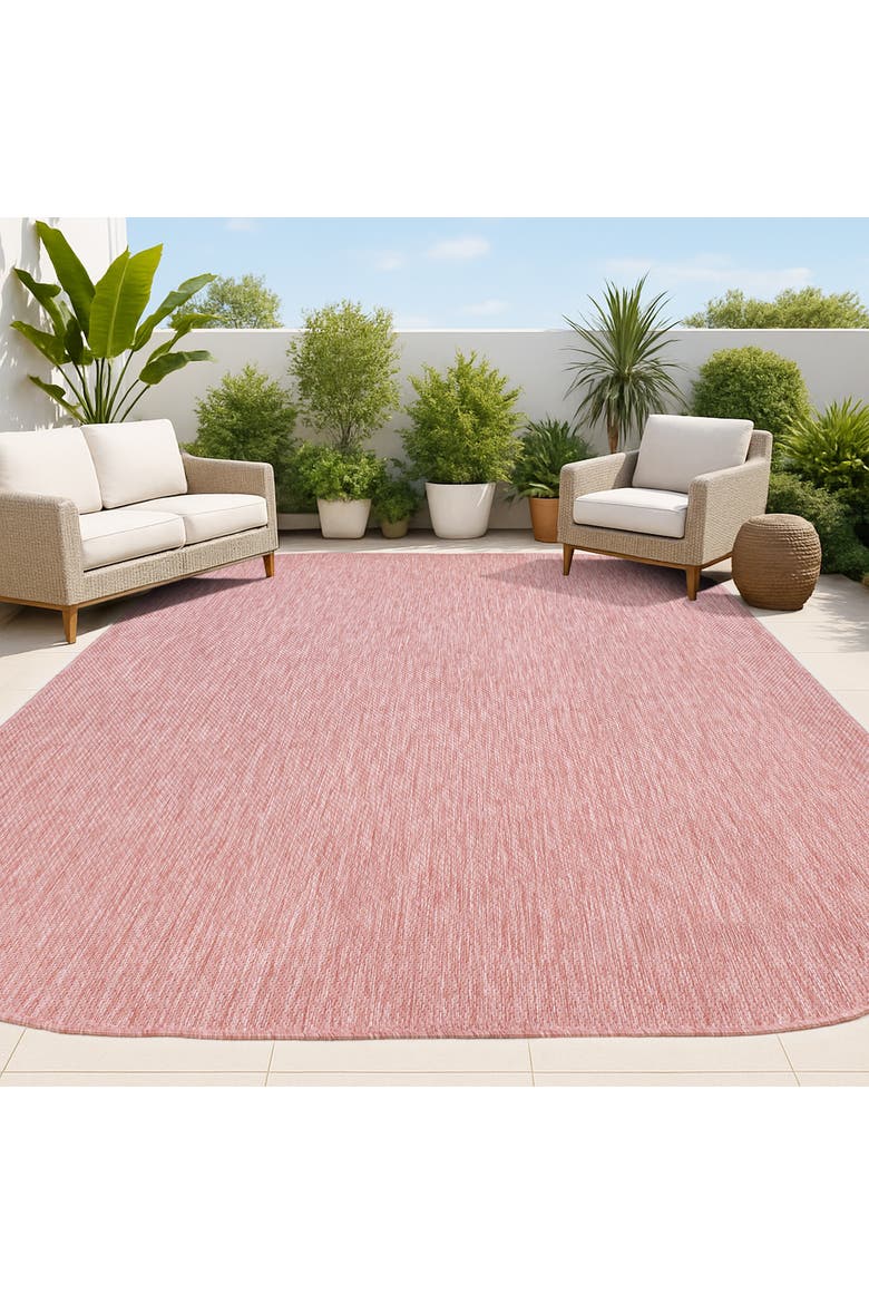 Miles Modern Minimalist Radius Corner Solid Indoor/Outdoor Shaped Area Rug, Alternate, color, Light Rose