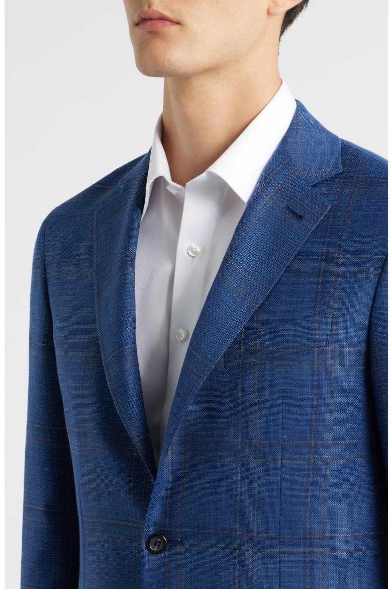 Kei Trim Fit Blue Mélange Shadow Plaid Wool & Silk Blend Sport Coat, Alternate, color, BRT BLUE