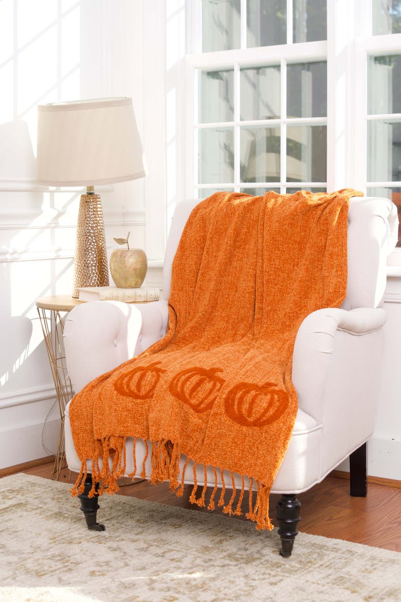 Lux Pumpkin Harvest with Fringes Cozy Fall Throw Blanket, Alternate, color, Orange