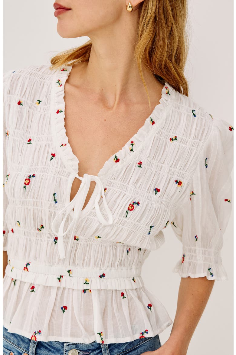 Fontaine Floral Smocked Cotton Top, Alternate, color, WHITE WILDFLOWERS