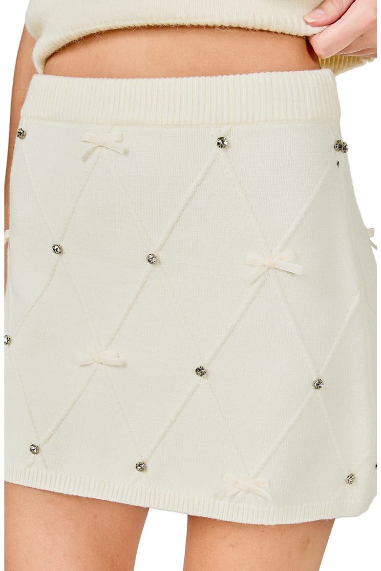 Crystal & Embroidered Bow Knit Miniskirt, Alternate, color, CREAM