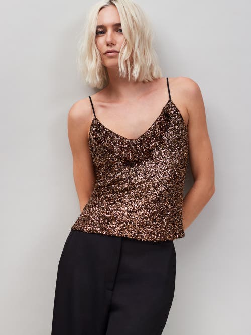 Ro&zo Sequin V-neck Cami In Brown