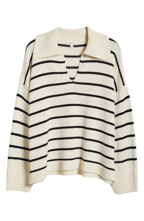Nordstrom Stripe Cotton & Cashmere Sweater In Ivory Pristine- Black Stp
