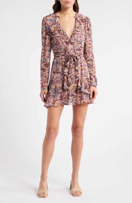 PAIGE Tamera Floral Ruffle Long Sleeve Silk Minidress