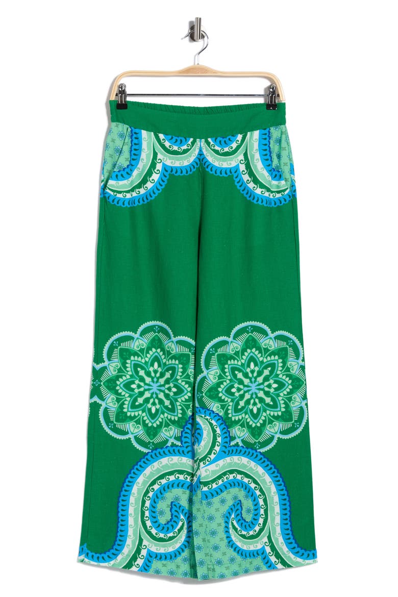 Placed Print Linen Blend Pull-On Pants, Alternate, color, JUNGLE PAISLEY PRINT