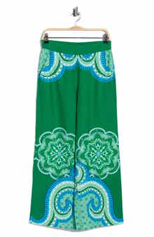 T Tahari Placed Print Linen Blend Pull-On Pants