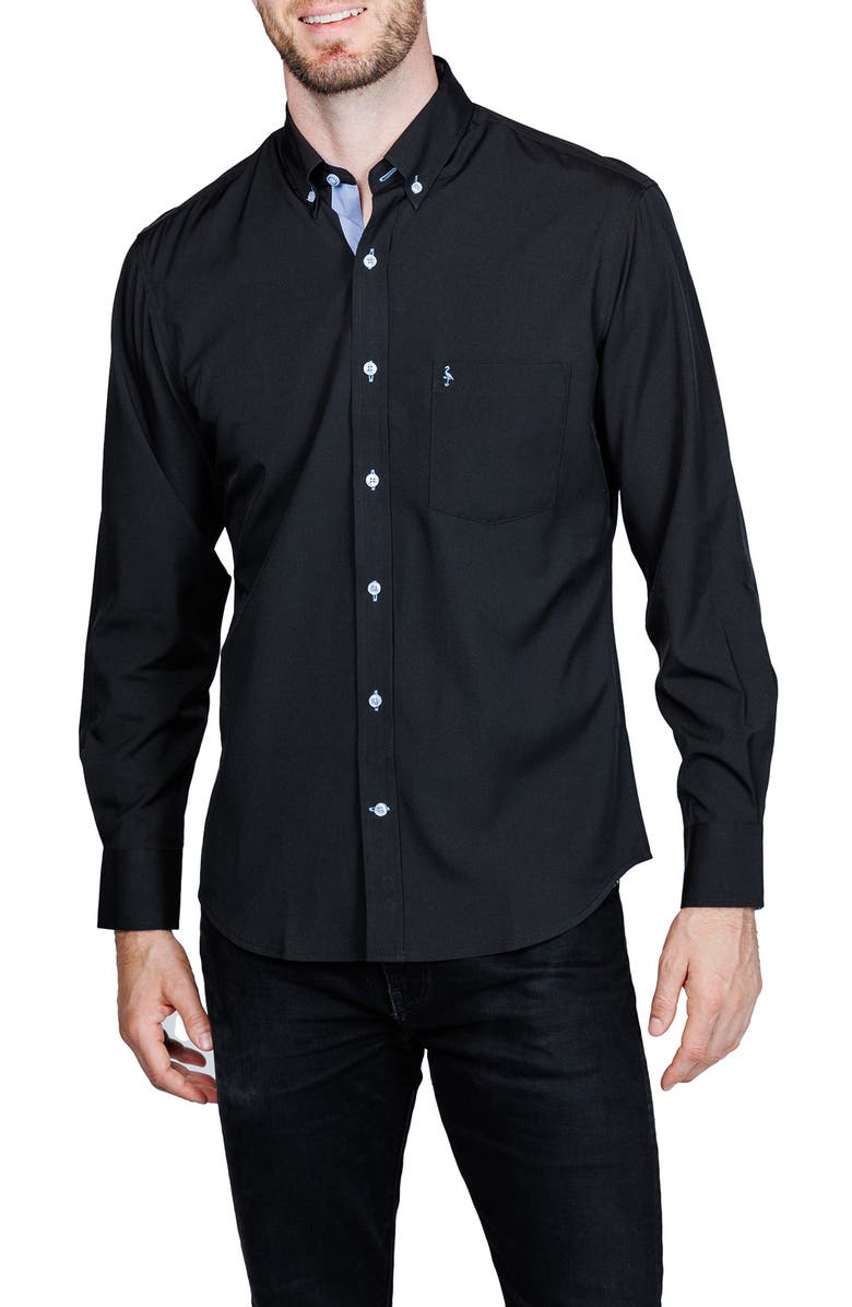 TailorByrd Mélange Performance Button Down Shirt, Alternate, color, Black