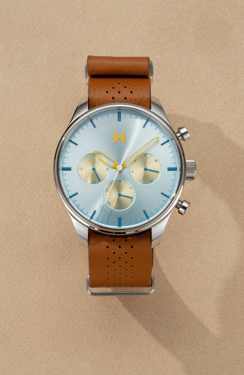 MVMT Airhawk Leather Chronograph Strap Watch, 42mm, Alternate, color, Tan
