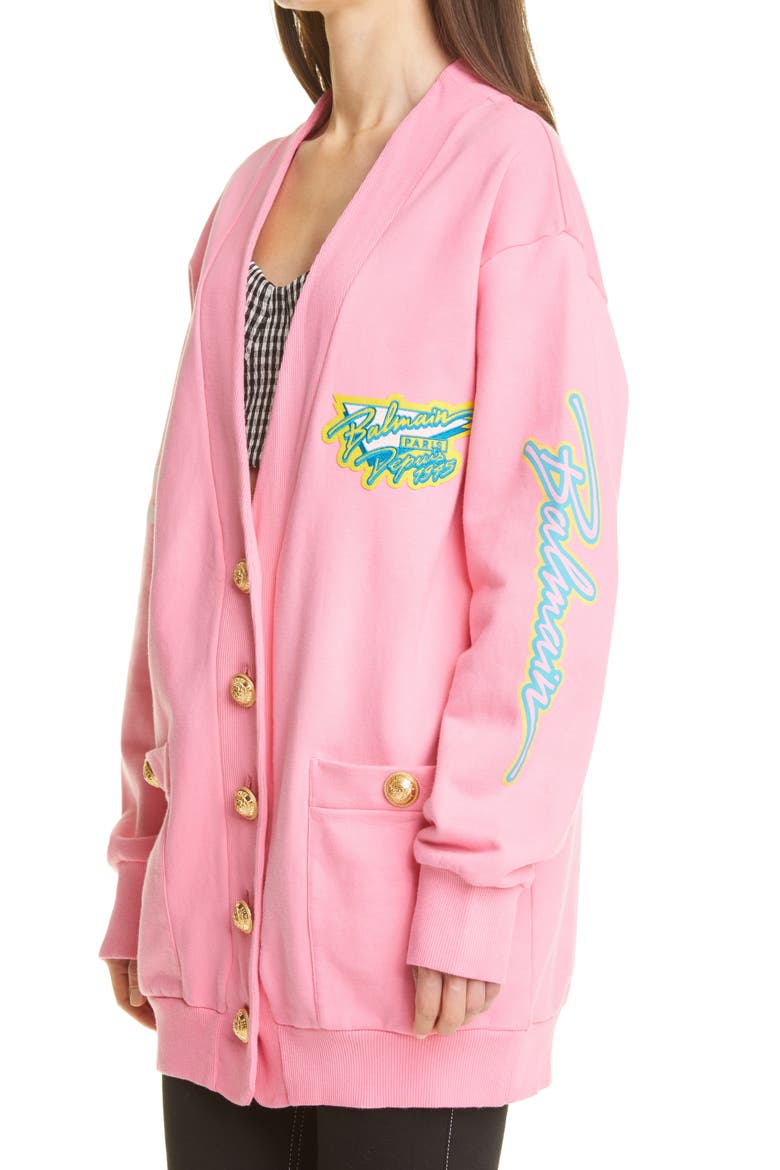 Logo Sun Bleached Cotton Cardigan, Alternate, color, ROSE/ MULTI