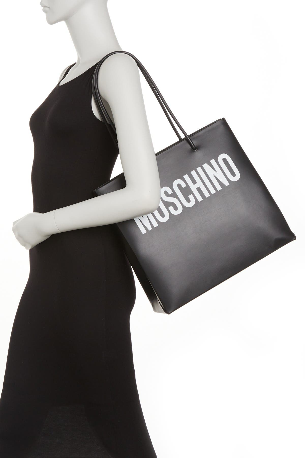 Moschino Two-Tone Logo Tote Bag, Alternate, color, 