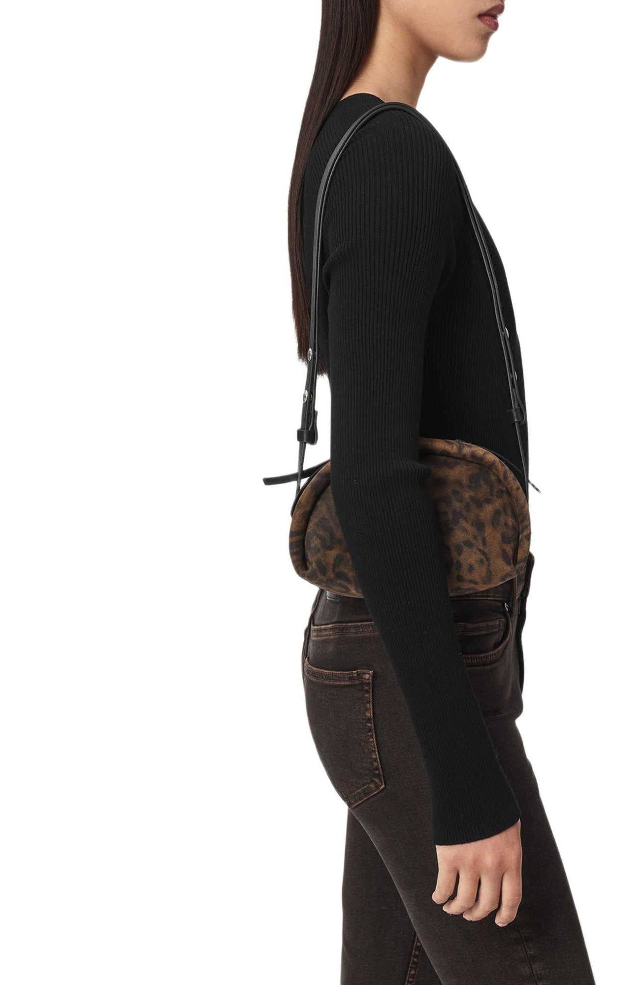 AllSaints Rosalie Leopard Print Calf Hair Crossbody Bag, Alternate, color, Leopard Brown