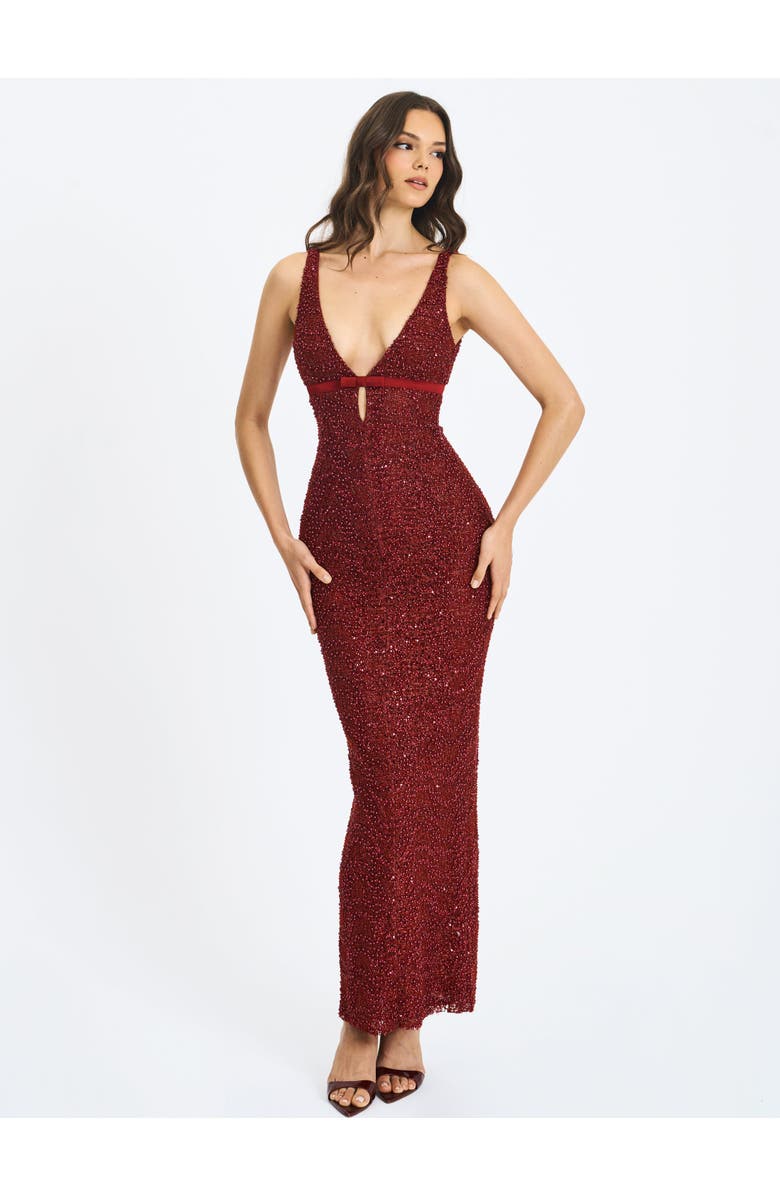 Miss Circle Elora Sequin Beaded Keyhole Maxi Dress, Alternate, color, Crimson Red