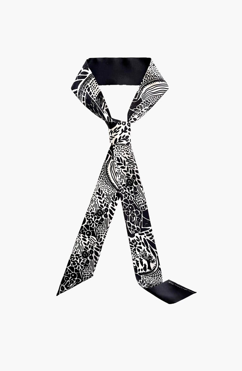 Jessie Zhao New York Silk Skinny Scarf Of Black Garden, Main, color, Black