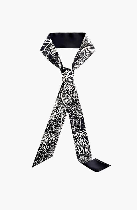 Silk Skinny Scarf Of Black Garden