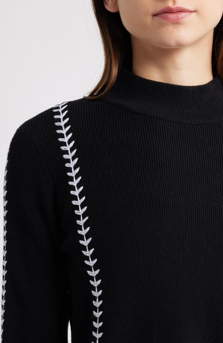 Elie Tahari The Goldie Mock Neck Rib Top, Alternate, color, Noir Black/ Vanilla