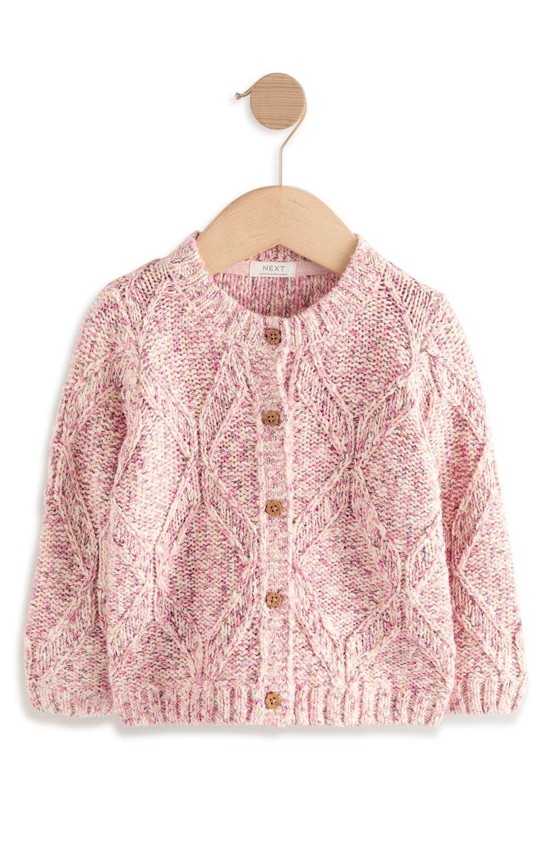 NEXT Kids' Diamond Chunk Knit Cardigan, Main, color, Pink