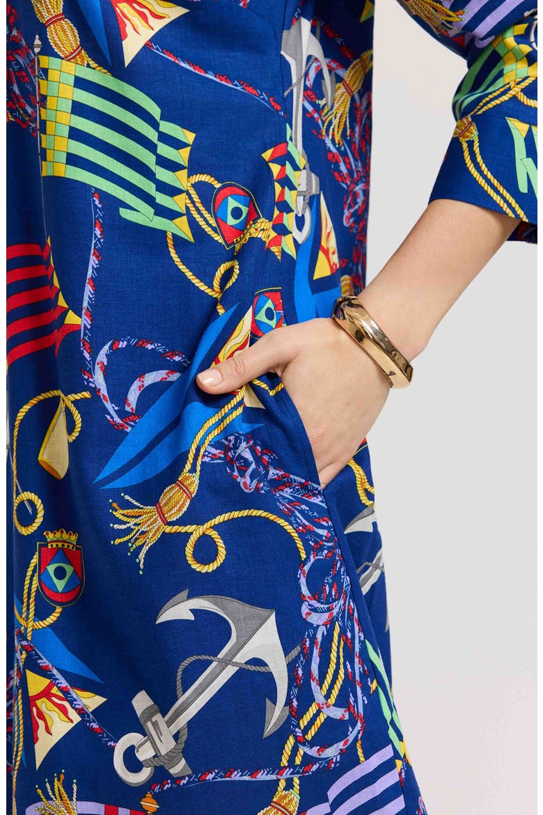 Sloane Nautical Print Linen Blend Shirtdress, Alternate, color, NAVY MULTI