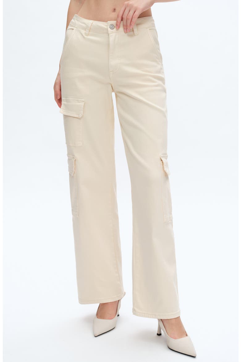 High Waist Cargo Wide Leg Jeans, Main, color, BEIGE
