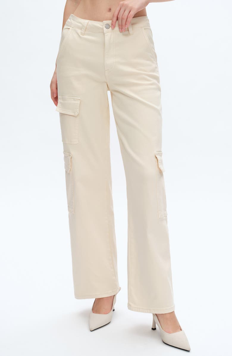 Bayeas High Waist Cargo Wide Leg Jeans, Main, color, Beige