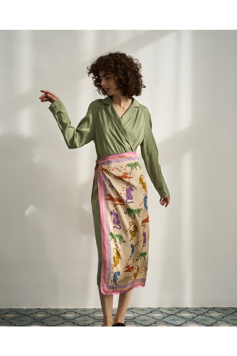 "Neon Tigers" Large Silk Scarf, Alternate, color, Pink & Green