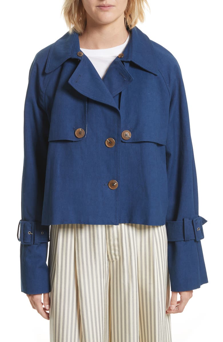 Sea Crop Trench Coat with Genuine Lamb Fur Collar, Alternate, color, 