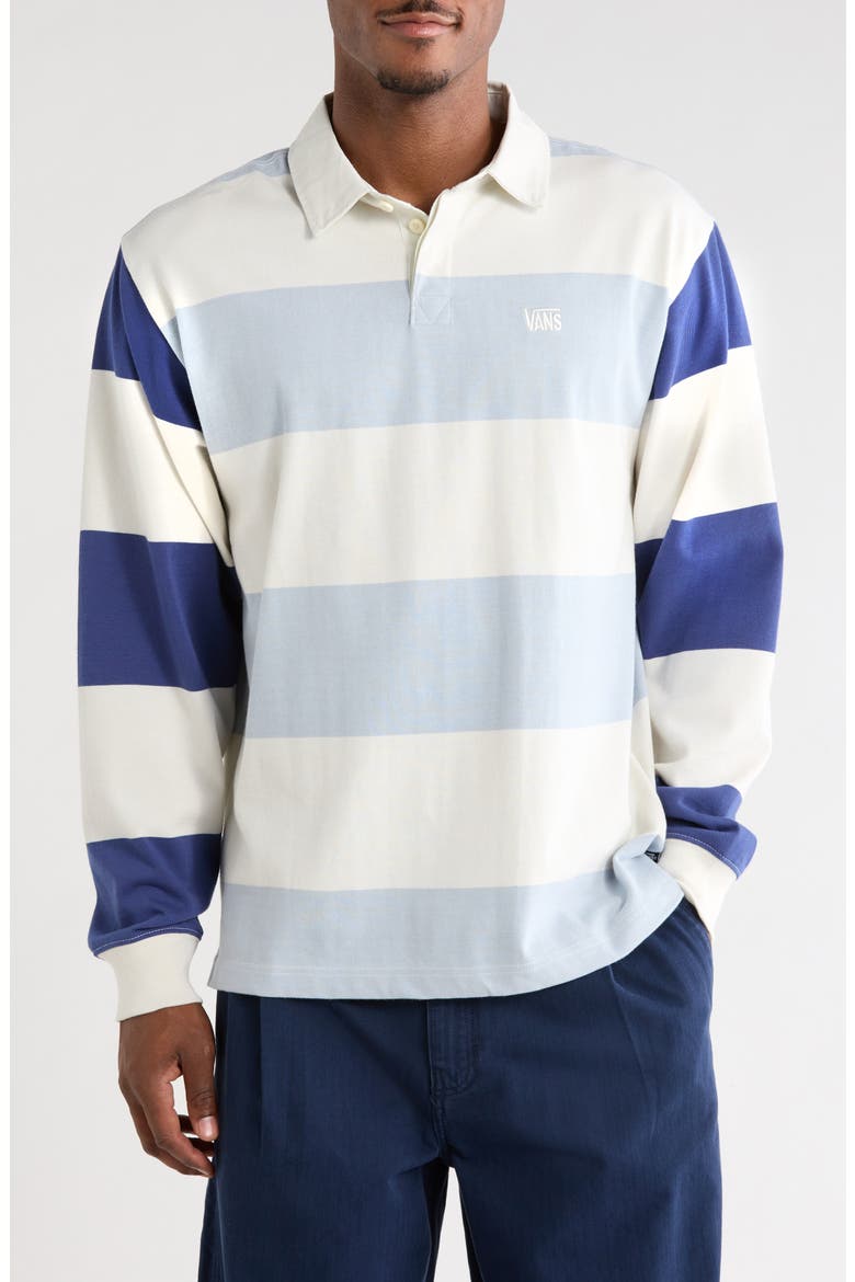 Two-Tone Ward Stripe Long Sleeve Rugby Polo, Main, color, MARSHMALLOW-SOFT SLATE